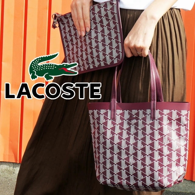 ラコステ トートバッグ レディース NF4338 ゼリー コーテッドキャンバスモノグラムスモールトート ハンドバッグ 小さめ ミニトート ロゴプリント ポーチ付き モノグラム柄 クラッチバッグ きれい 14,850円