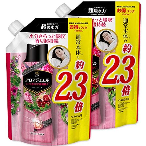 【まとめ買い】 レノア ハピネス アロマジュエル 香りづけ専用ビーズ ヘビロテ服も新鮮な香り長続き ざくろブーケ 詰め替え 大容量 1,080ML × 2個