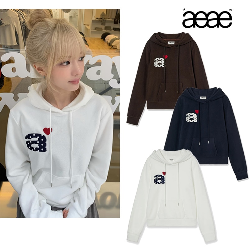 DOT SMALL LETTER FLEECE HOODIE 25FW新作 韓国ブランド ふわふわ 裏起毛 あったか ハート刺繍 ガーリー 大人可愛い デートコーデ 秋冬 デイリー 着回し 上品 今旬