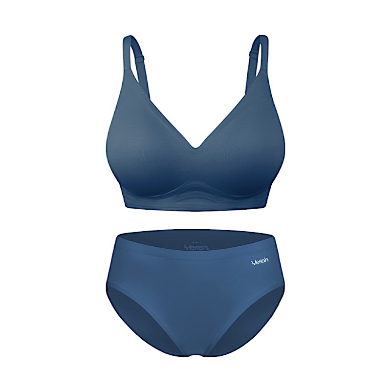 クールフィット ブラ＆ショーツセット（ボリュームフィット） ミッドナイトブルー ノンワイヤーブラ 楽ちんブラ ブラショーツセット 快適インナー 韓国ランジェリー 自然なボリューム 美ラインブラ