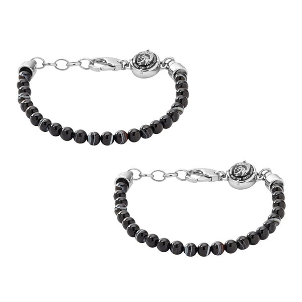 DIESEL ディーゼル ペアブレスレット ファッション アクセサリー アクセ ユニセックス メンズ レディース ブラック シルバー 数珠タイプ 天然石 ステンレス DX0848040DX084804