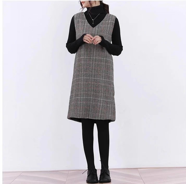 レディース ワンピ フレア 膝下 ロング 袖なし ノースリーブ Vネック タイト スリム 細身 フェミニン スリット サイドスリット ツイード かわいい 大人可愛い きれいめ シンプル カジュアル