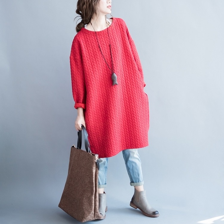 オーバーサイズトップス 長袖ロングトレーナー ワイドサイズトップス 厚手ゆったりトップス トップス シャツ プルオーバー ビッグT ロング ロング丈 袖あり 長袖 Uネック ラウンドネック ワイド