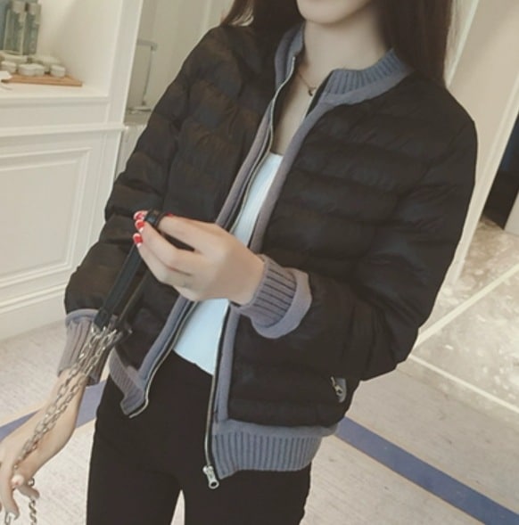 中綿 アウター キルティング ブルゾン 長袖 ファスナー 前開き ダウン ニット 異素材 ドッキング 切り替え 可愛い きれいめ 上品 おしゃれ 可愛い クール シック かっこいい モード系