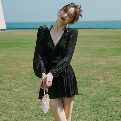 水着 スイムウェア ワンピース水着 ホルターネック 長袖 ウエストマーク ハイウエスト 透け感 シースルー かわいい 大人可愛い きれいめ セクシー おしゃれ お洒落 女っぽ ラブリー キュート