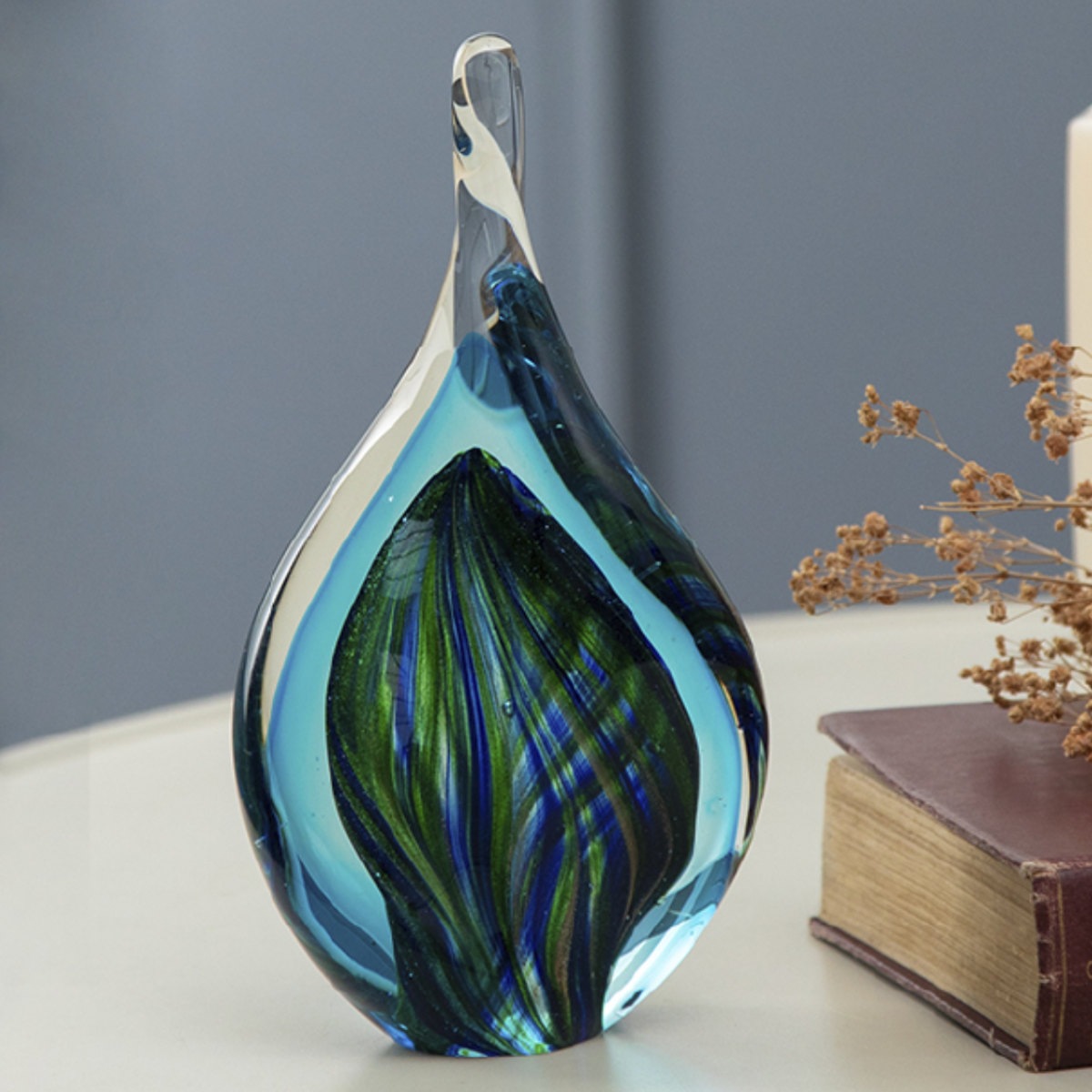 ガラスインテリアオブジェ（Glass interior objects） ミックス L ブルー ガラス オブジェ 置き物 ガラス細工 玄関 寒色 しずく型 クリア 透明 ペーパーウェイト 5,742円