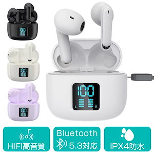 【最新型 Bluetooth 5.3】ワイヤレスイヤホン Bluetoothイヤホン Hi-Fi高音質 左右分離型 IPX4防水 電量表示 長時間待機 Web会議 テレワーク 通勤 通学 ランニング