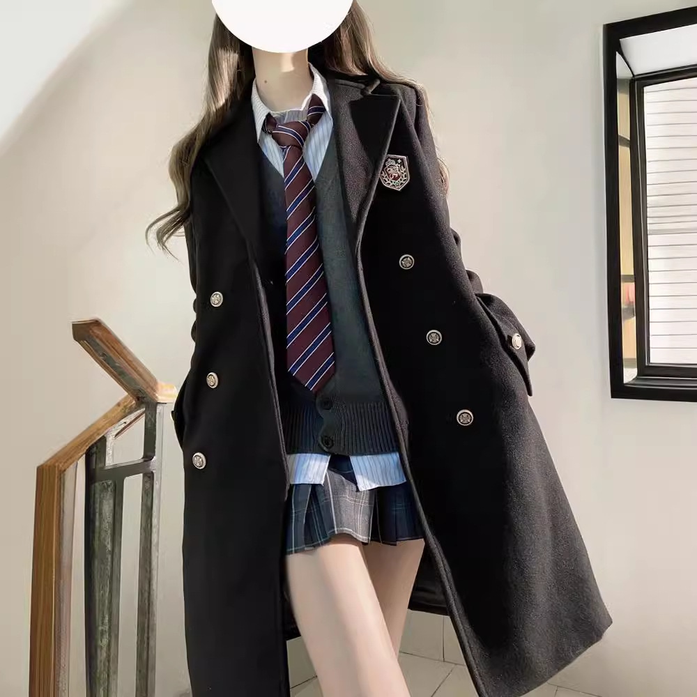 jk制服 Jk ウール コート ミッドレングス 英国カレッジ ダブルブレスト 肥厚 Jk ウール コート