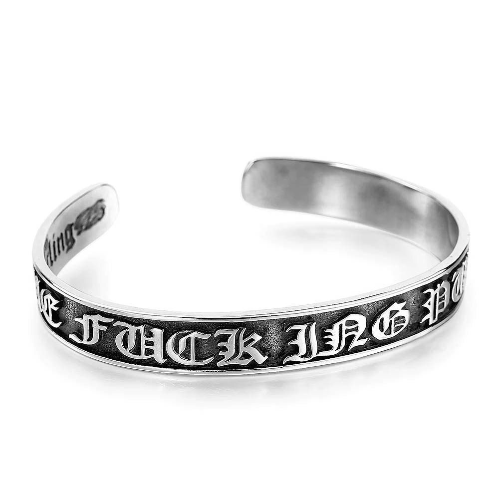 ゴシックアルファベットステンレスバングル 腕輪 サージカルステンレス316L アームレット 二の腕 彼氏 男性 父の日 誕生日 ギフト ゴツメ かっこいい 英語 メッセージ stv00-00153xx