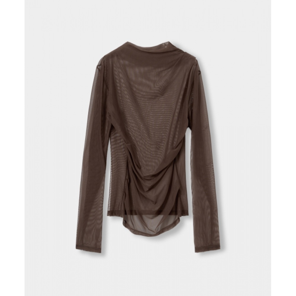 SATUR (W) Dane シースルーシャーリング Tシャツメッシュブラウン