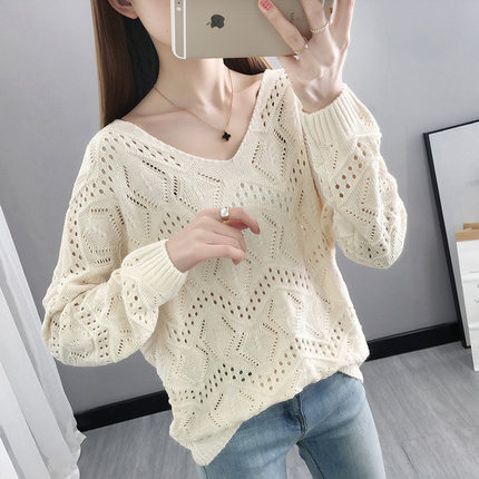カットソー レディース 長袖 Vネック かぎ編み おしゃれ 上品 かわいい 大人可愛い きれいめ シンプル カジュアル 無地 春 秋 ママ お出かけ デート ホワイト ピンク カーキー トップス