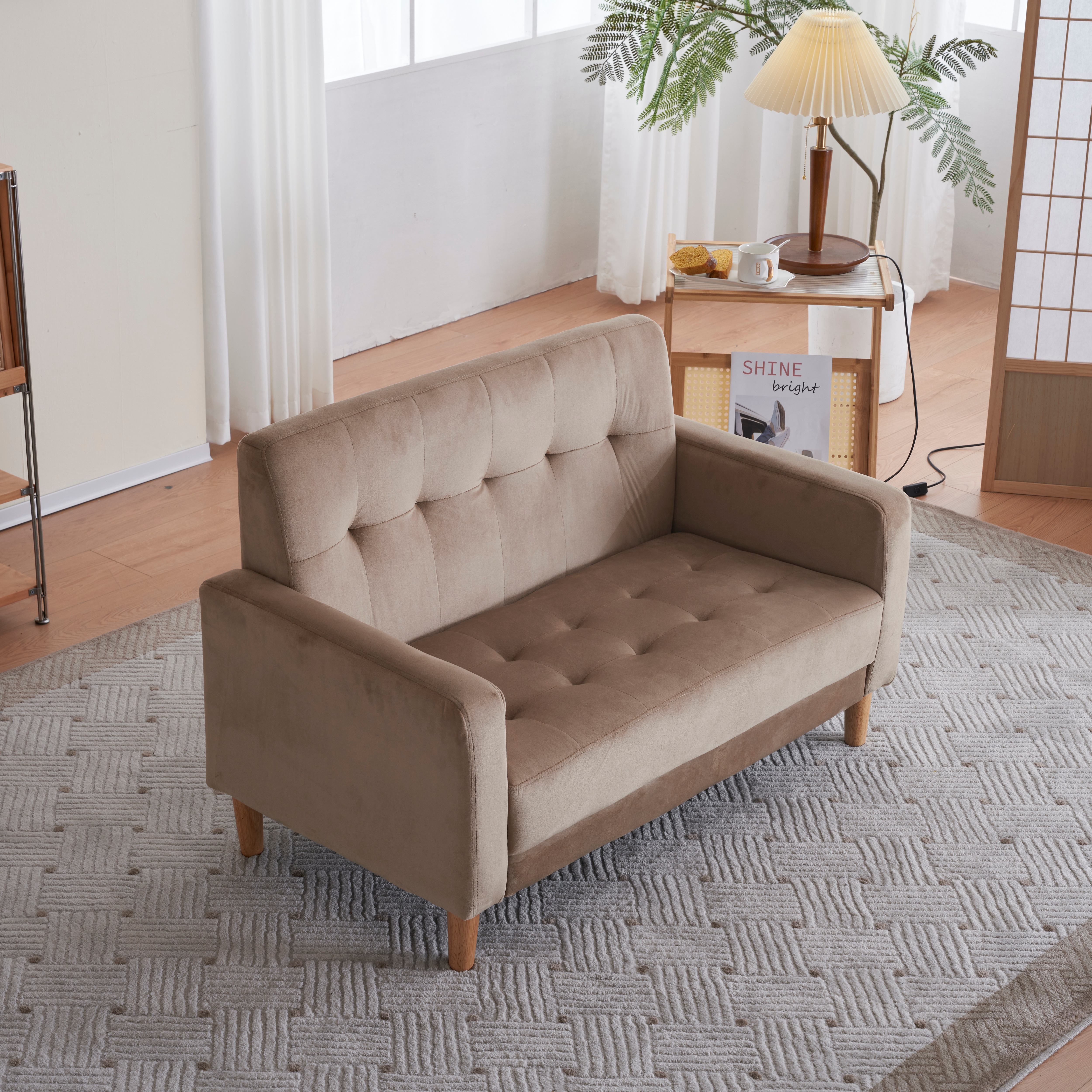 ソファー 二人がけソファー 2人掛け 幅105cm高さ12cmリビングソファ 肘付き ロボット掃除機も通れる ベルベット調 かんたん組立 1人用にも おしゃれ かわいい 東京倉庫から発送