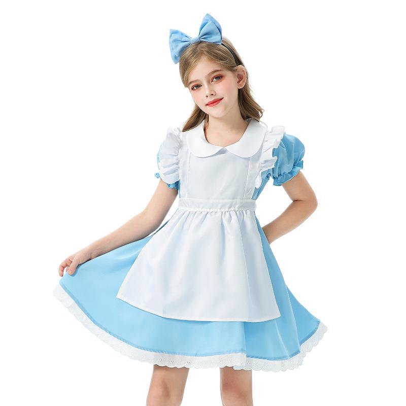 ハロウィーン子供衣装ブルーアリスメイド服女子ステージ演技服lolitaコスチュームドレス