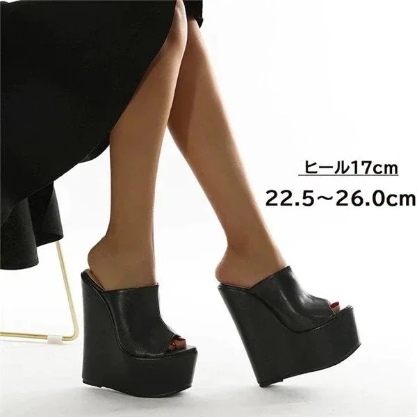 【3日出荷】サンダル ヒール17cm 黒 厚底 二次会 キャバ 厚底サンダル 大きいサイズ 26.0cm