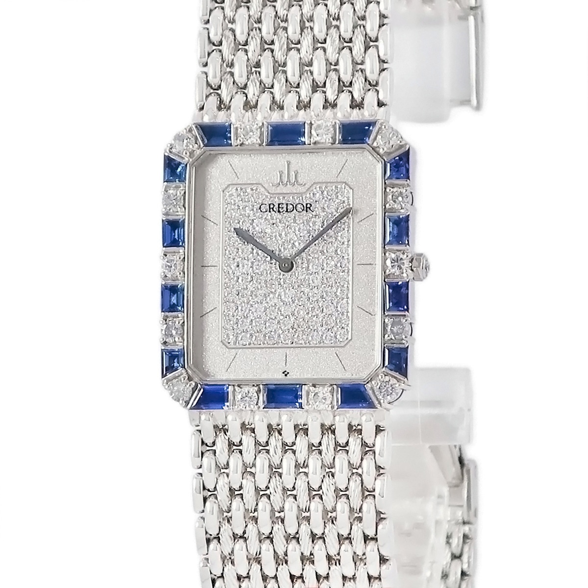 5A74-5170 クオーツ レディース K18WG無垢 純正ダイヤ 純正サファイア シルバー 薄型 スクエア 3年保証 543,840円