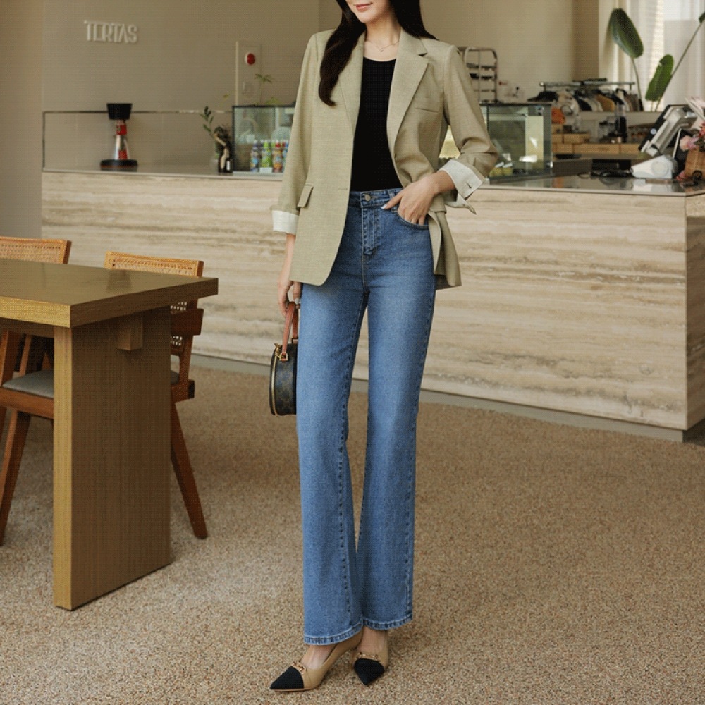 クリック＆ファニーセダクティブフィットブーツカットデニムパンツ [SMLXL]