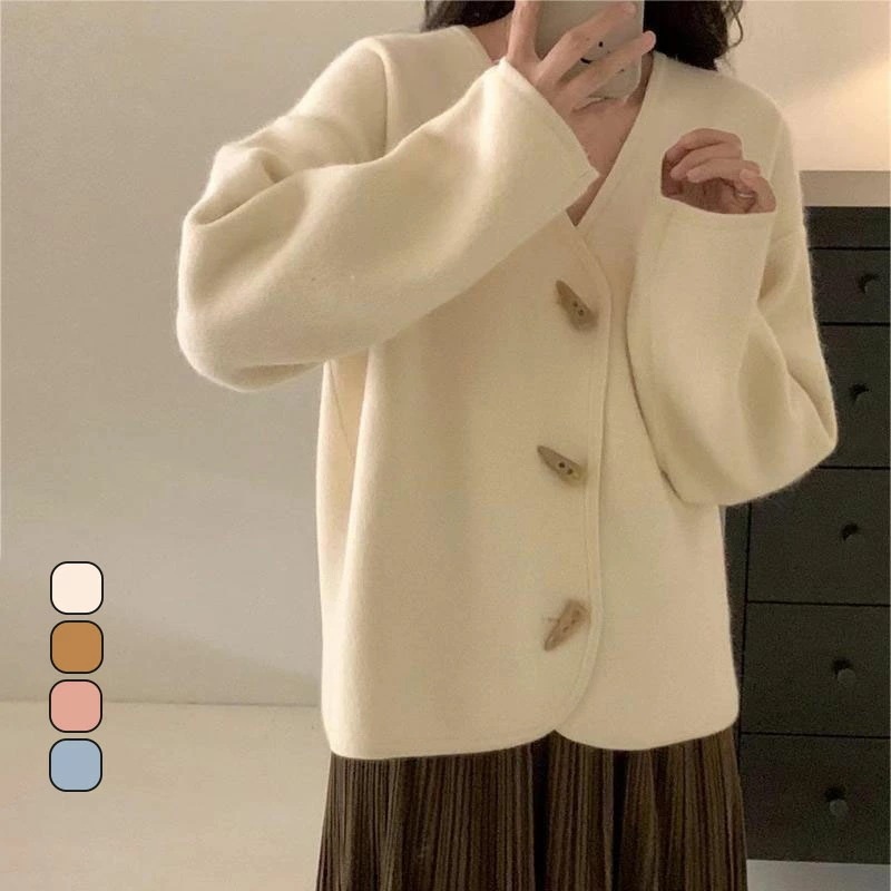 カーディガン レディース ニット シングル 長袖 セーター 羽織り シンプル 大きいサイズ ゆったり ふわふわ もこもこ Vネック 長袖 アウター レトロ カジュアル 防寒 アウター 体型カバー 韓国