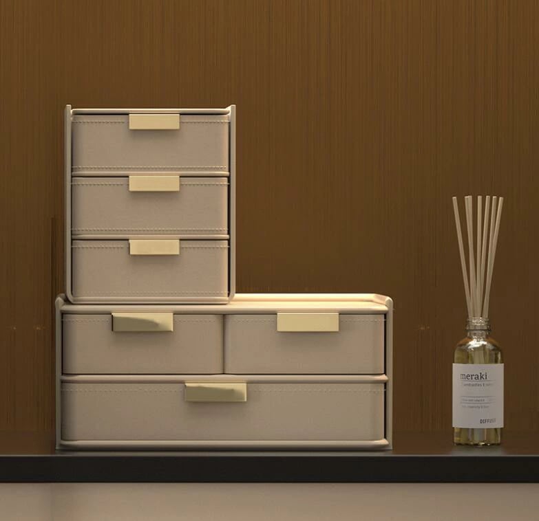 キャンペーン価格 引き出し 卓上収納ケース 収納ボックス レザー 小物 4段 2段 3段 滑り止め 大容量 文房具収納 書類ケース 化粧品 事務用品 文書 衣類収納 組み合わせても 頑丈 シンプルでし