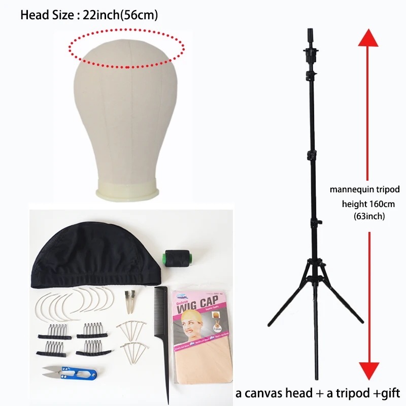 かつらの頭のサポート ヘアアクセサリー トレーニングアクセサリー マネキンのヘッド キャンバスブロック ディスプレイ かつら 22inch with tripod 9,833円