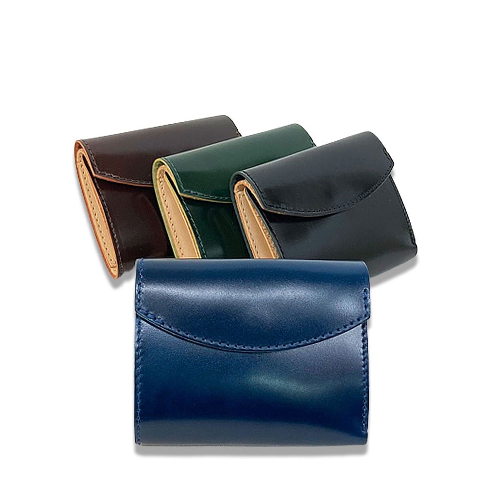 オイルコードバン フラップ 二つ折り ミニ財布 ミニウォレット 日本製 本革 牛革 メンズ レディース コンパクト ショートウォレット 小さいサイズ 0422QG