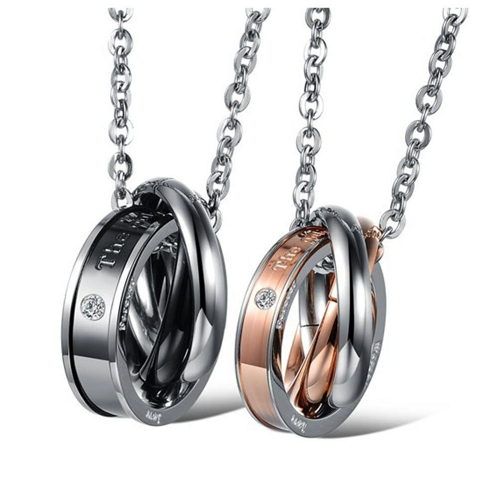 エターナル3連リングネックレス ペアセット 男性 女性 お揃い プレゼント 色違い 指輪 ペンダント