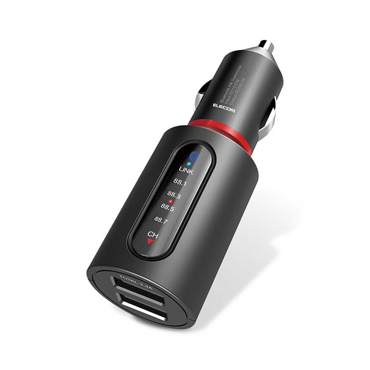 FMﾄﾗﾝｽﾐｯﾀｰ Bluetooth USB2ポート付 3.4A おまかせ充電 4ﾁｬﾝﾈﾙ ブラック