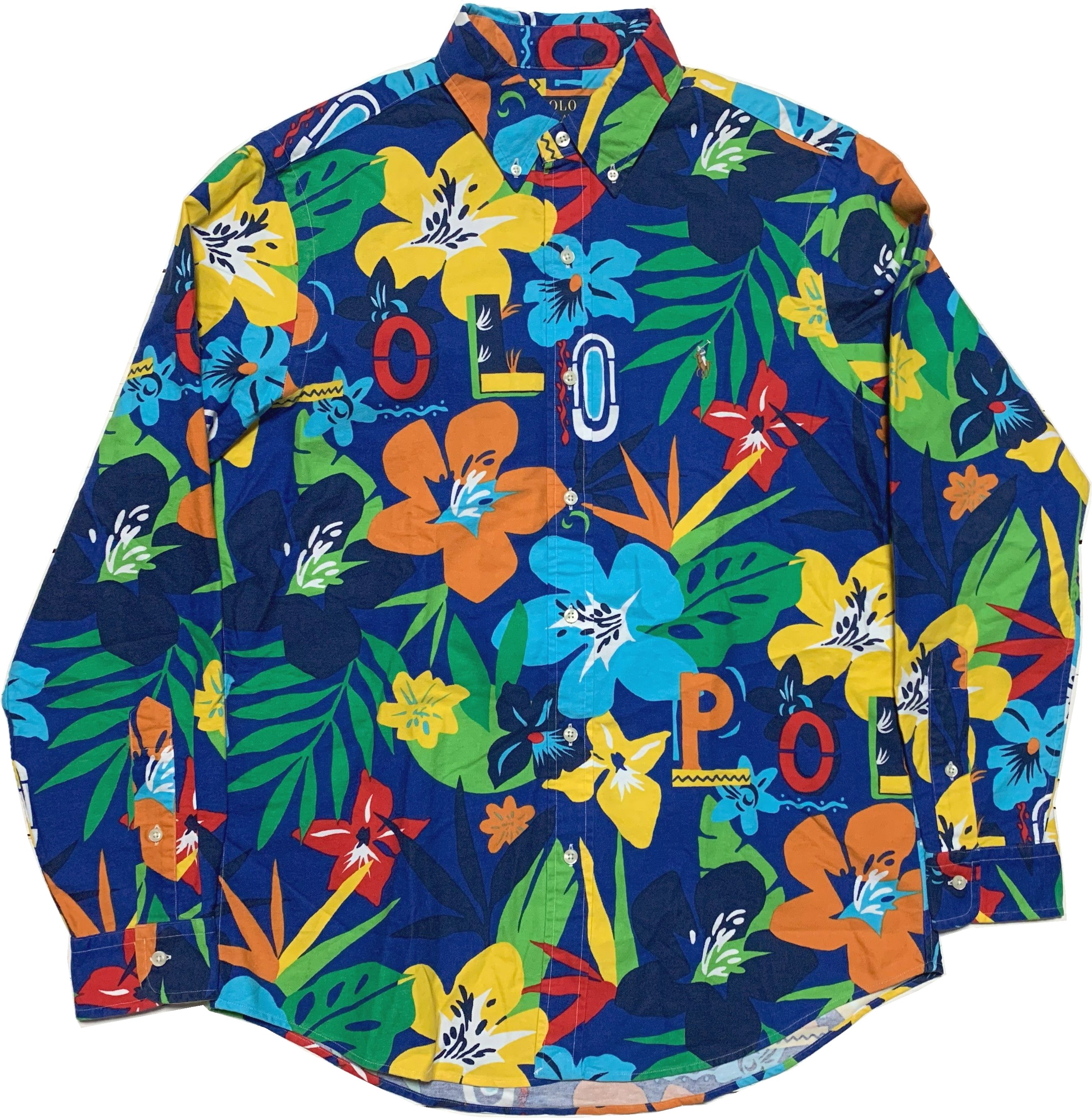 LA直輸入 ラルフ メンズ 長袖 ワンポイント ボタンダウンシャツ プリント マルチカラー 総柄 cotton BD shirts 1348