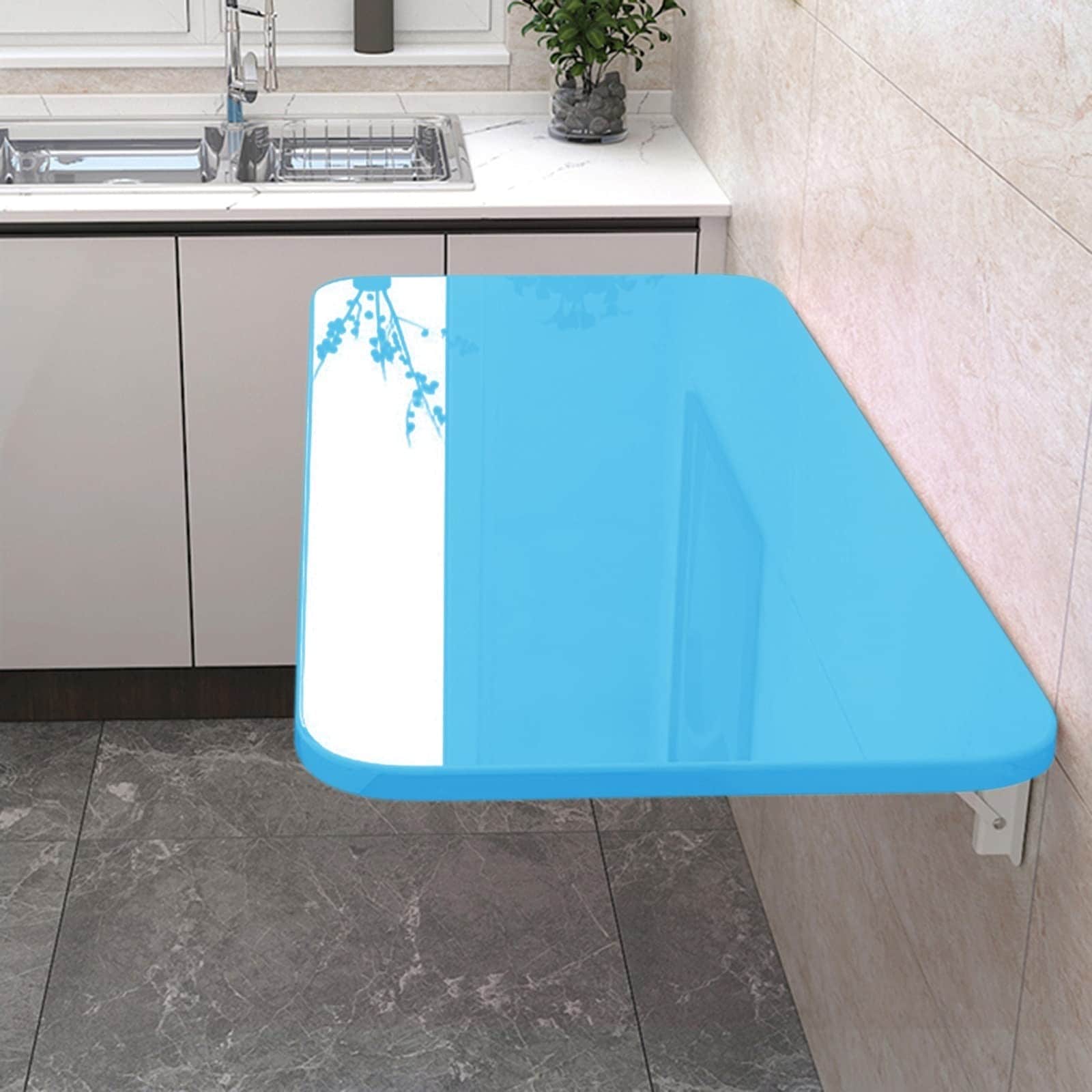 壁掛けドロップリーフテーブル 洗濯や勉強用の折りたたみ壁テーブル 寝室やバスルーム用の軽量ハンギングデスク 省スペースのフローティングカードデスク バルコニー用 ブルー 60x...