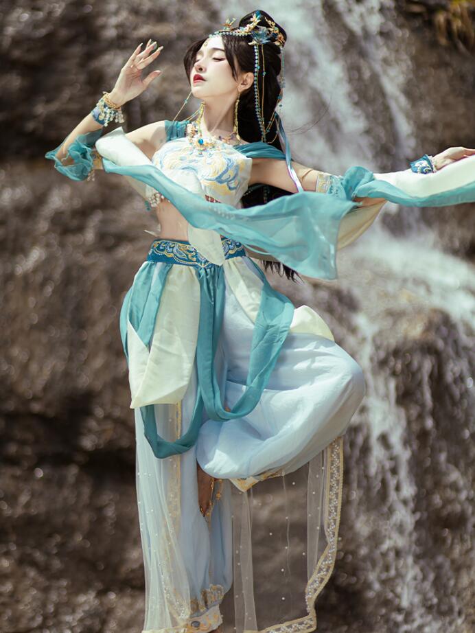 中華風アラビアン衣装 全身コスチューム 中国古代服装 漢唐古典舞踊 舞踊 仕女演目ダンス衣装 飛天 天女 仙女 コスプレ衣装 チャイナ服 中華民族ダンス衣装 ジャスミン風 ベリーダンス衣装 セット タ 7,593円