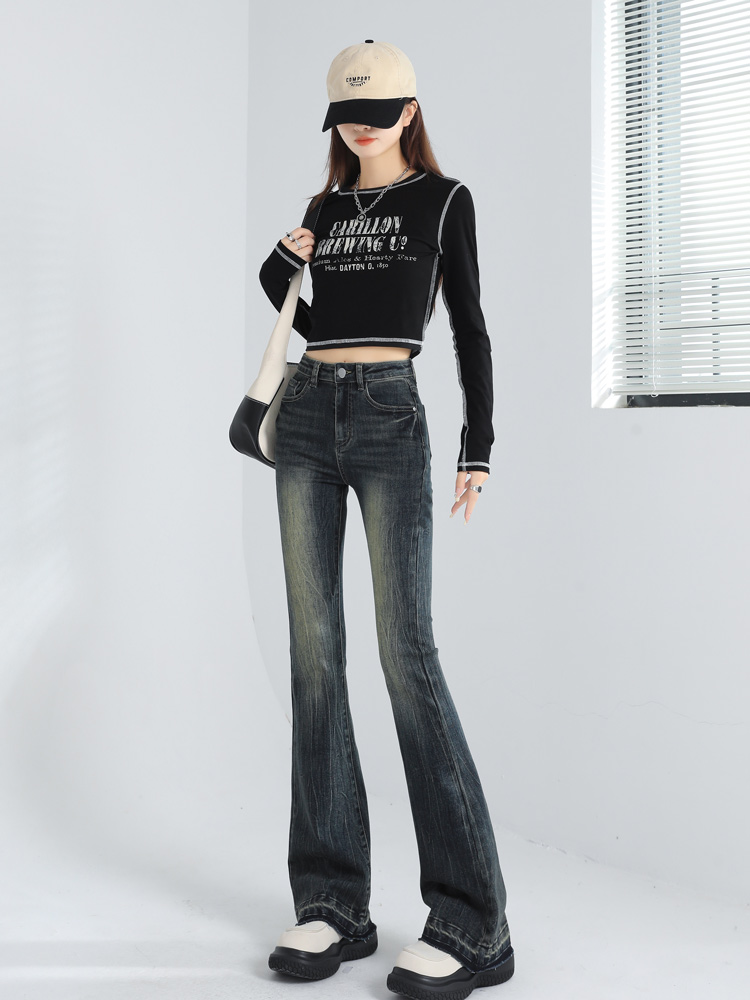 マイクロデニムジーンズ女性新作秋ズボン大きいサイズ女性脂肪mm薄いハイウエストデザインセンスズボン