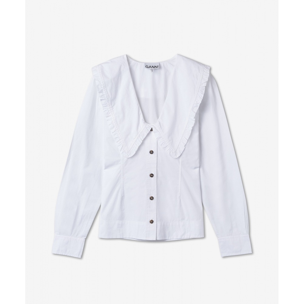 GANNIレディースポプリンVネックシャツ - ホワイト/ F5778151 13,635円