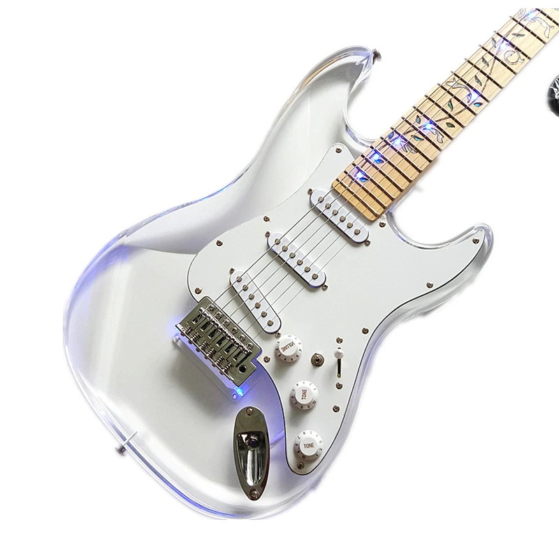 単一波エレキギターアクリルボディ & メイプル指板ledライトクロームハードウェアBJ-416