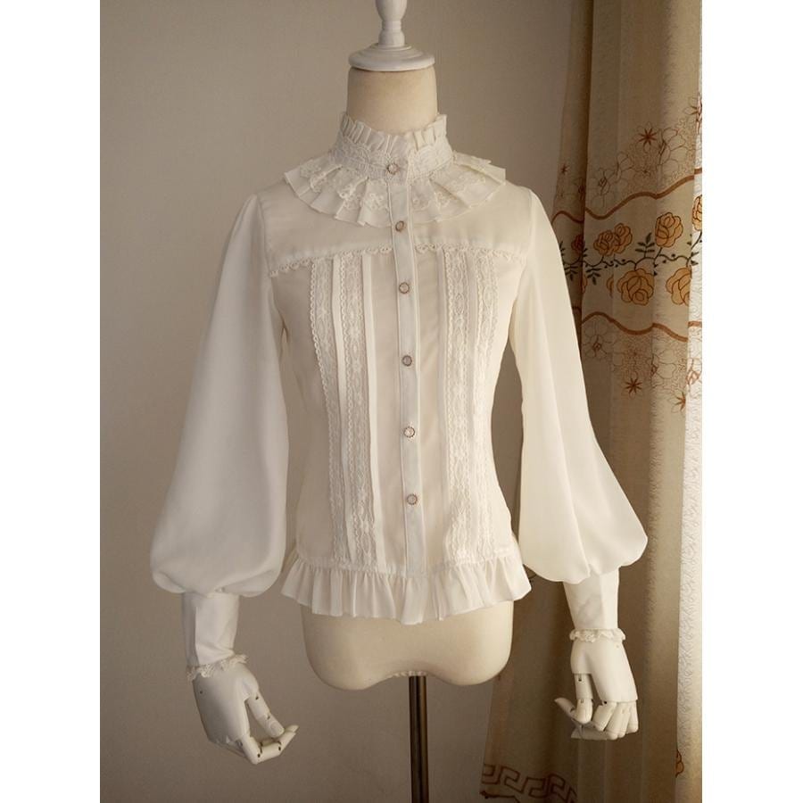 即納 ブラウス ロリータ 長袖 レトロ クラシカル ゴスロリ コーデ 立襟 ロリィタ レディース 洋装 貴族 耽美