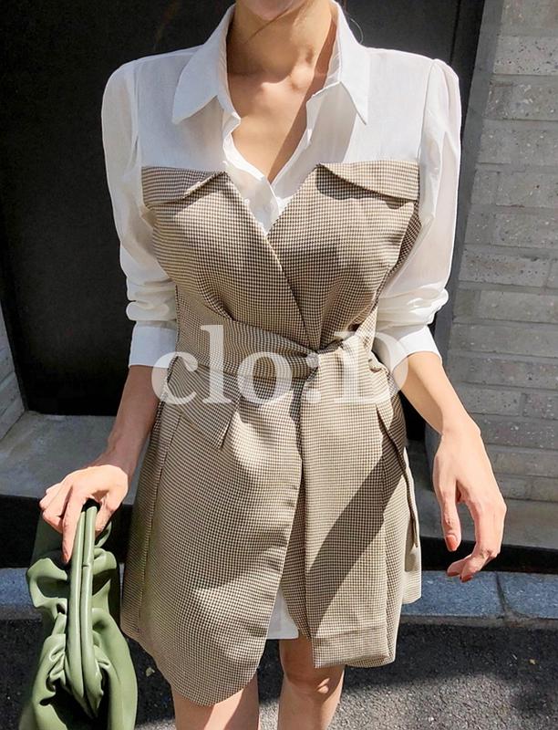 シャツ配色ウエスト紐ワンピース 4,747円