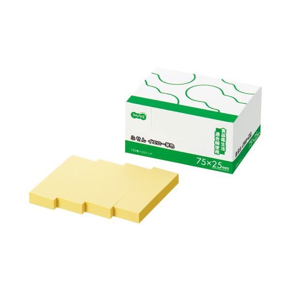 （まとめ） TANOSEE ふせん 75x25mm イエロー 1パック（20冊） [x5セット]