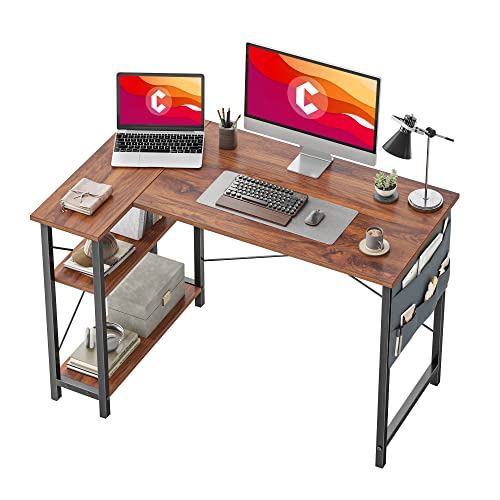 省スペースおしゃれL字デスク 幅110cm ラック付き ディープブラウン