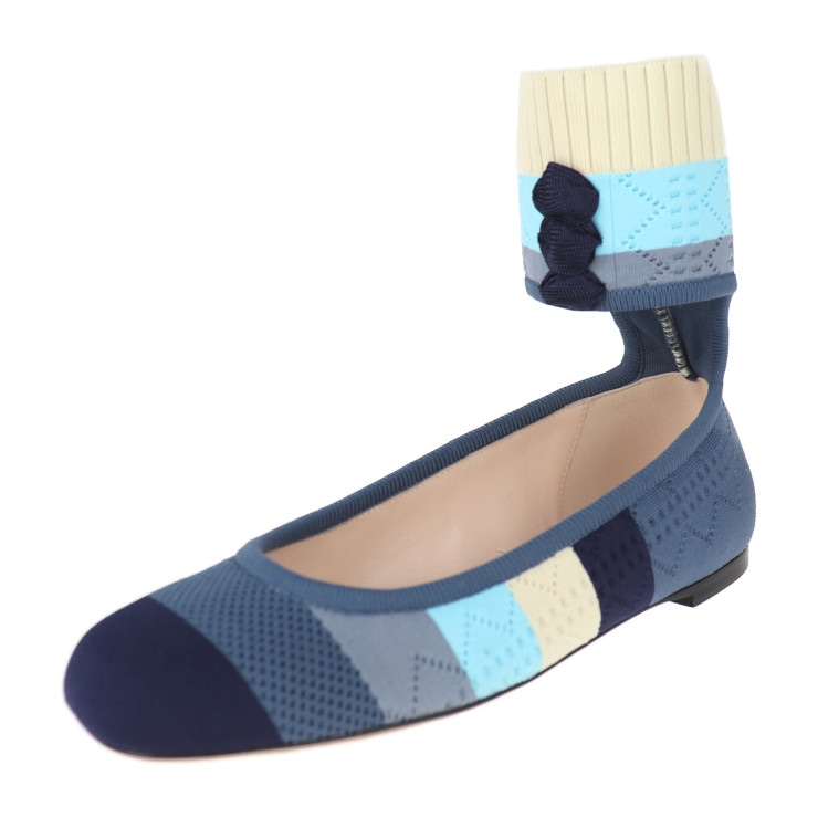 超美品 FENDI フェンディ パンプス - ソックスシューズ 表記サイズ 34 1/2 キャンバス ブルー系 セパレート フラットシューズ 参考サイズ 21.5cm【本物保証】 23,798円