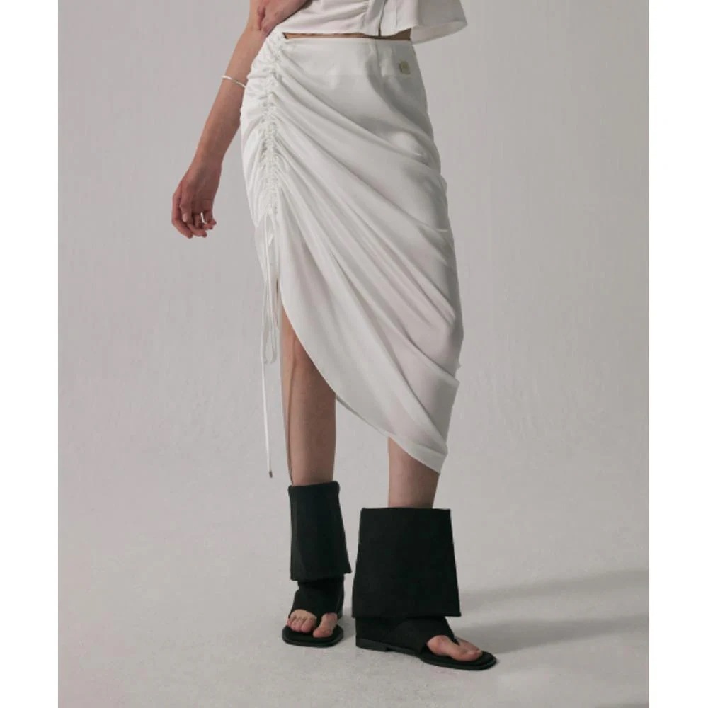 TREEMINGBIRD Shirring Strap Long Skirt White TMB242SK8