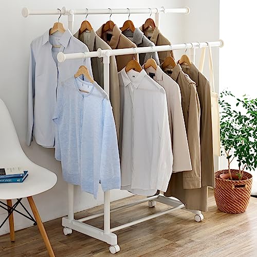 ハンガーラック キャスター付き 縦/横伸縮 ダブル 組立品 オールホワイト MKS-WS(AWH)