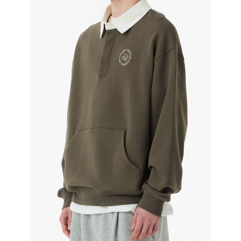 URBANAGE UBNA ロゴエンブロイダリーラグビースウェットシャツカーキ