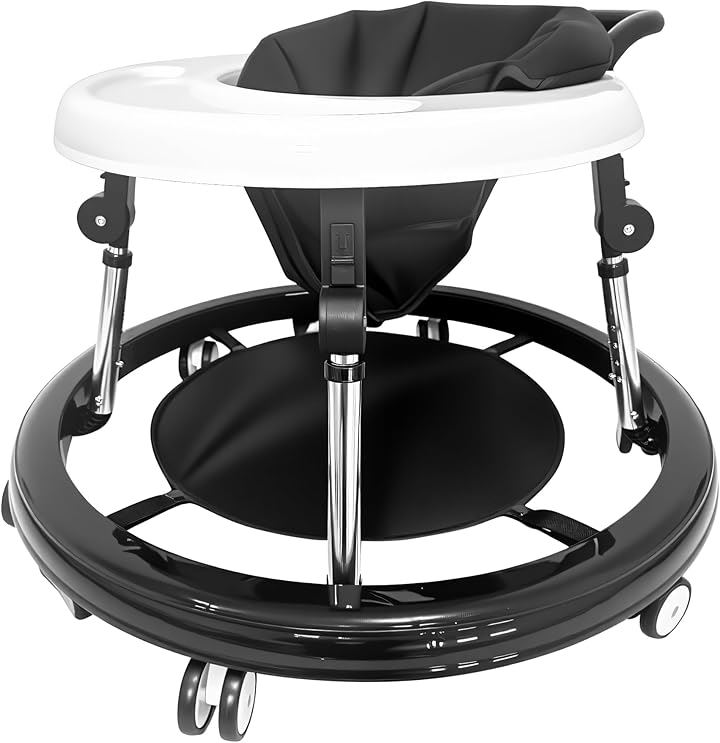 歩行器 ベビーウォーカー 赤ちゃん 折りたたみ 高さ調整可能 手押し車 横転防止 コンパクト 収納便利 ベビー用品 おしゃれ 出産祝い プレゼント(ブラック)