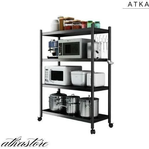 [新品入荷/底値セール]キャスター付き キッチンラック 4段 電子レンジ台 大型 レンジラック レンジワゴン レンジボード 炊飯器 食器棚 収納棚 シェルフ スリム 隙間収納 オープンラッ