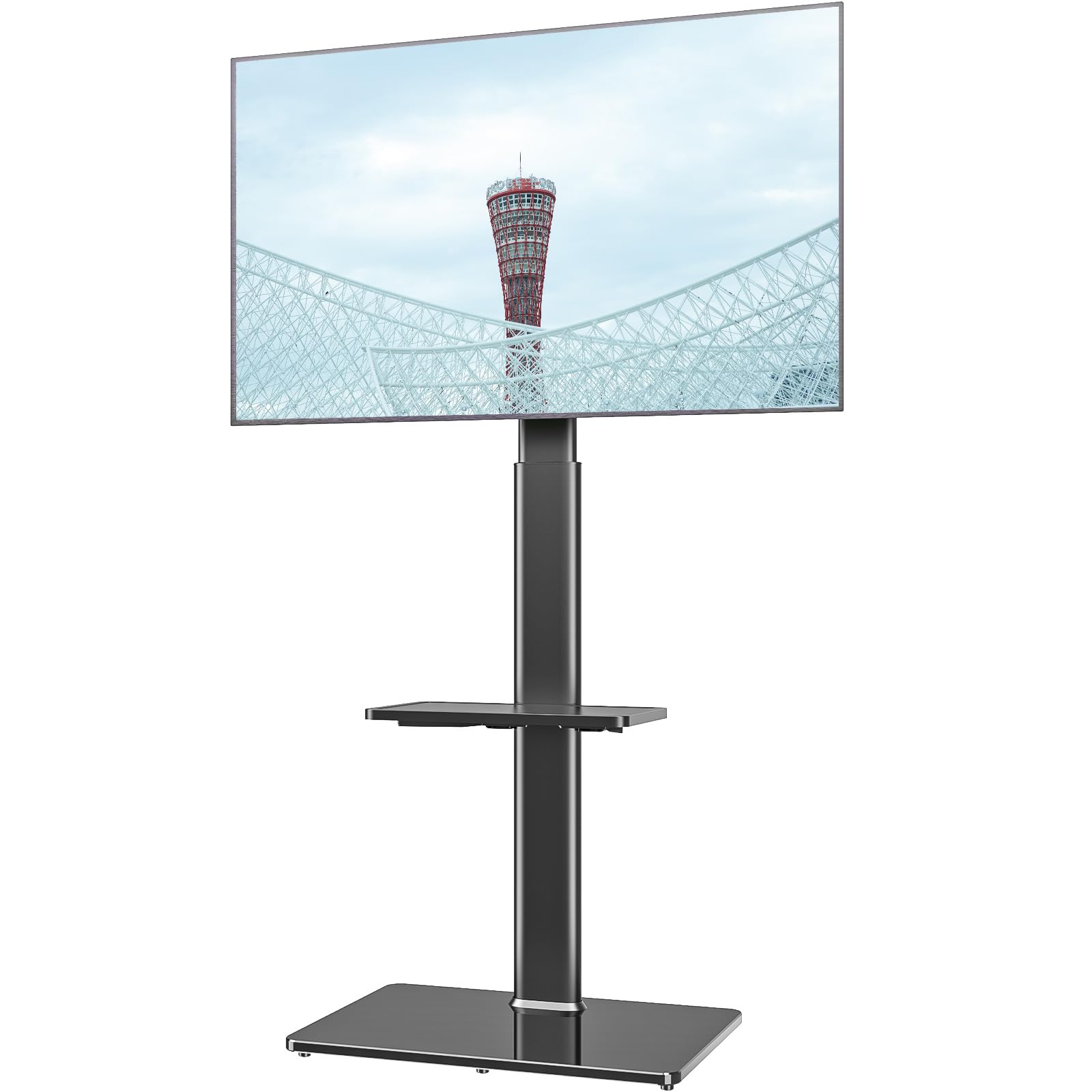 ユニバーサルフロアTVスタンド 1943インチフラットスクリーンTV用マウント100度回転高さおよび傾斜機能の調節可能2つの棚) 29389