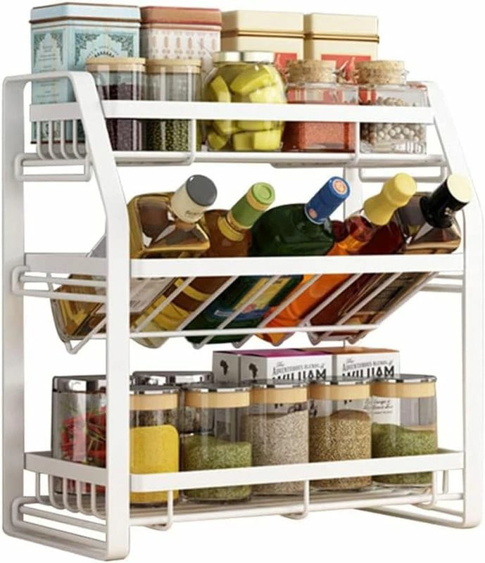 スパイスラック 調味料ラック キッチンラック 三段式 調味料入れ ラック 調味料収納 組み立てが簡単 滑り止め 防汚 防錆 大容量 台所収納