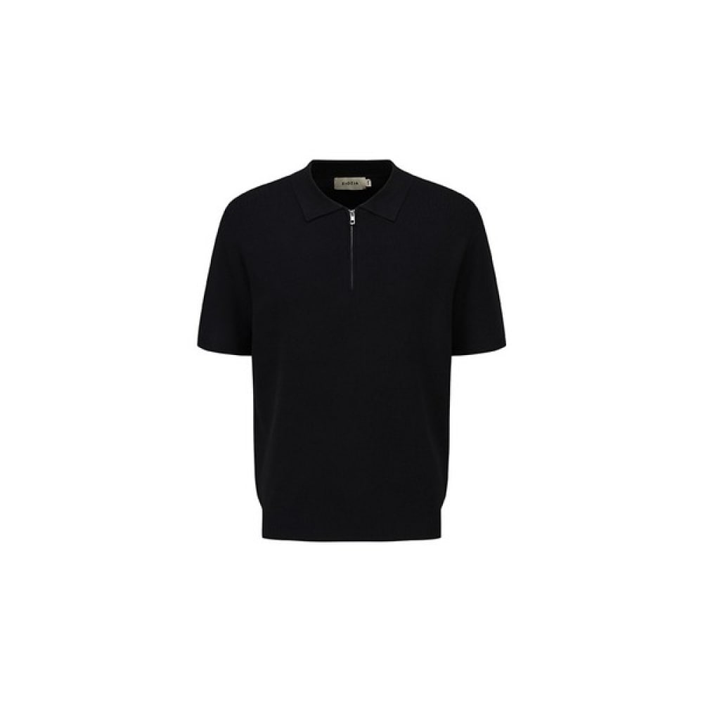 [ジョージア] メンズ) ミラクール半袖ハーフジップアップカラーニット_AEF2EU1101BK