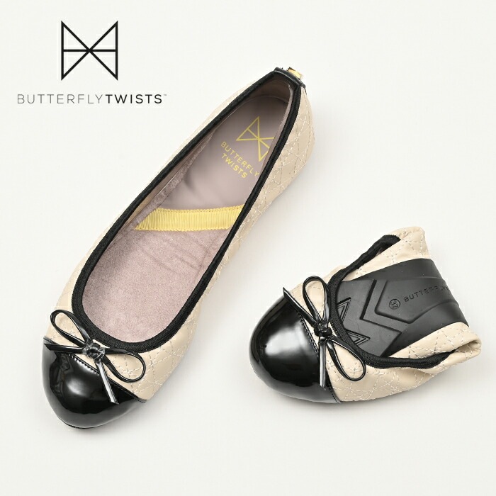 バタフライツイスト OLIVIA オリビア CRM/BLK Butterflytwist 卒園 卒業 入園 入学 行事 イベント 参観日 携帯シューズ 折りたたみ 靴 バレエシューズ フラットシューズ