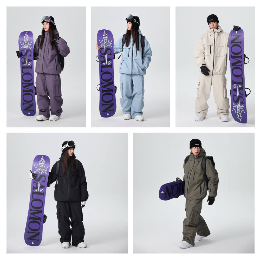 【1-3日出荷】スノーボードウェア 2024 2025 メンズ レディース 無地 パープル ブルー カーキ 黒 オリーブ ゆったり アウター パンツ ズボン 3L ウィンタースポーツ スキーウェア