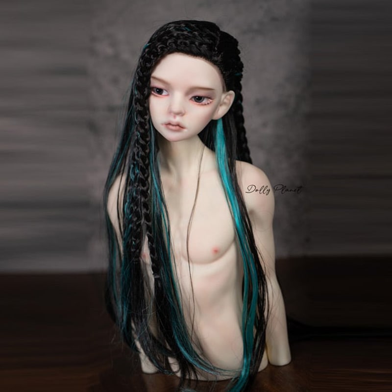 BJD人形用ウィッグ 超柔らかい糸 ドール用ドレッドスタイルヘア 黒&緑 SD/70cmサイズ用