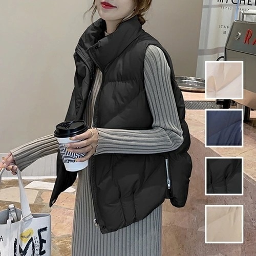 アウター ダウンベスト 韓国 ファッション レディース 秋 冬 カジュアル コーデ シンプル 定番 セレカジ 20代 30代 40代 2025大きいサイズ ハイネック オーバーサイズ ジップ エコ