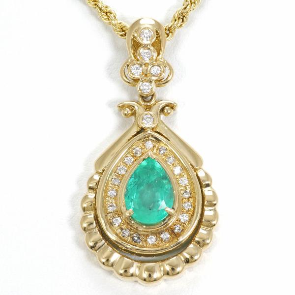 K18 18金 YG ネックレス エメラルド 1.67 ダイヤ 0.26 カード鑑別書 中古